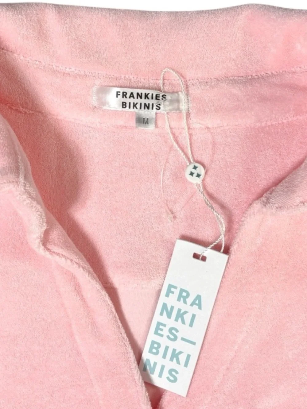 Frankies Bikinis Coco Terry Cloth Short Sleeve Swim Cover Shirt Pink M NWT